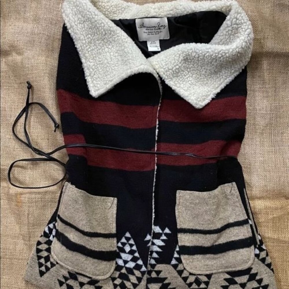 American Rag Cie Womens‎ Bohemian Vest Black Red Cream Tie Waist Size M